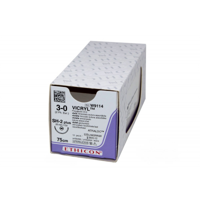 Викрил фиолет M2 (3/0) 75см, игла кол SH-2+ 20mm 1/2c (Ethicon) арт. W9114