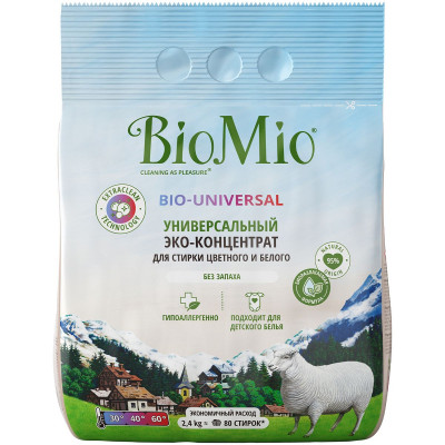 Эко стиральный порошок BioMio® COLORS&WHITES, универсальный, концентрат, без запаха, 2,4 кг Эко стиральный порошок BioMio® COLORS&WHITES, универсальный, концентрат, без запаха, 2,4 кг
