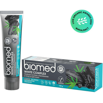 Зубная паста с углем Biomed® WHITE COMPLEX отбеливающая, черная, 100 г